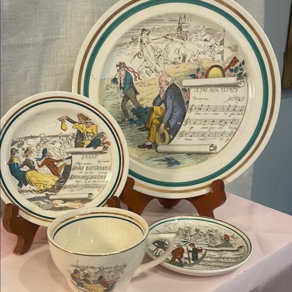 Vintage Illustrated Ceramic Dish Set French opera parry vielle